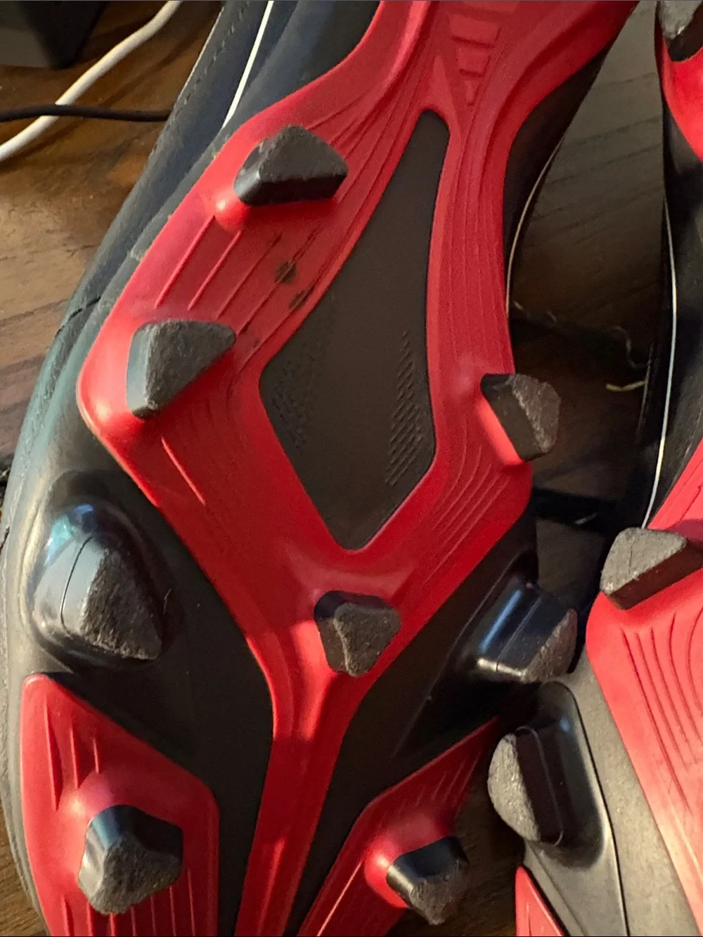 Adidas Black & White Soccer Cleats Shoes with Red Outsole Trim